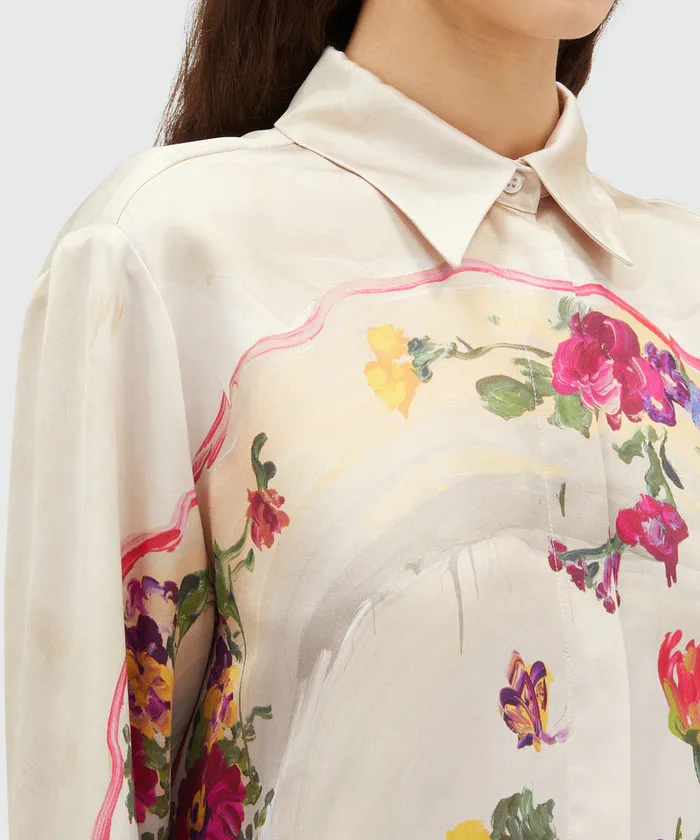 Fluid Satin Shirt With 034Plates034 Print Women MSGM Tops And Shirts