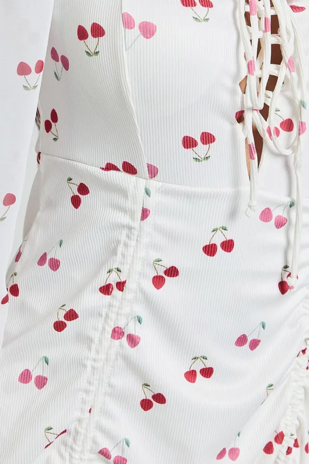 Francia Mini Dress 8211 Long Sleeve Gathered Frill Hem Detail Dress In Cherry Print Women Showpo Dresses