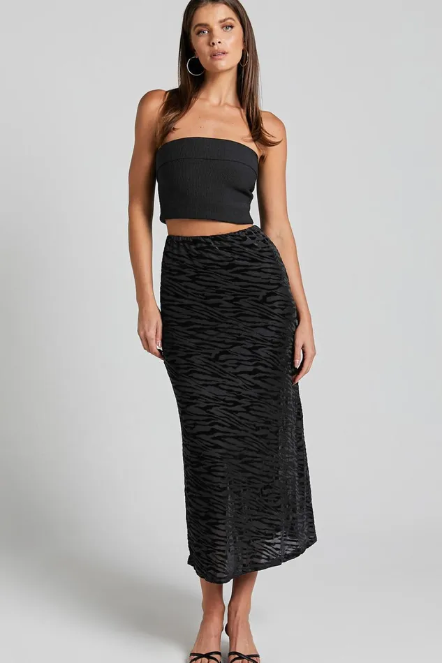 Frankie Midi Skirt 8211 Burn Out Velvet High Waisted Slip Skirt In Black Women Showpo Skirts Frankie Midi Skirt 8211 Burn Out Velvet High Waisted Slip Skirt In Black Women Showpo Skirts