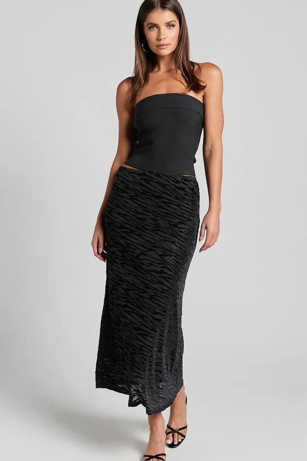 Frankie Midi Skirt 8211 Burn Out Velvet High Waisted Slip Skirt In Black Women Showpo Skirts