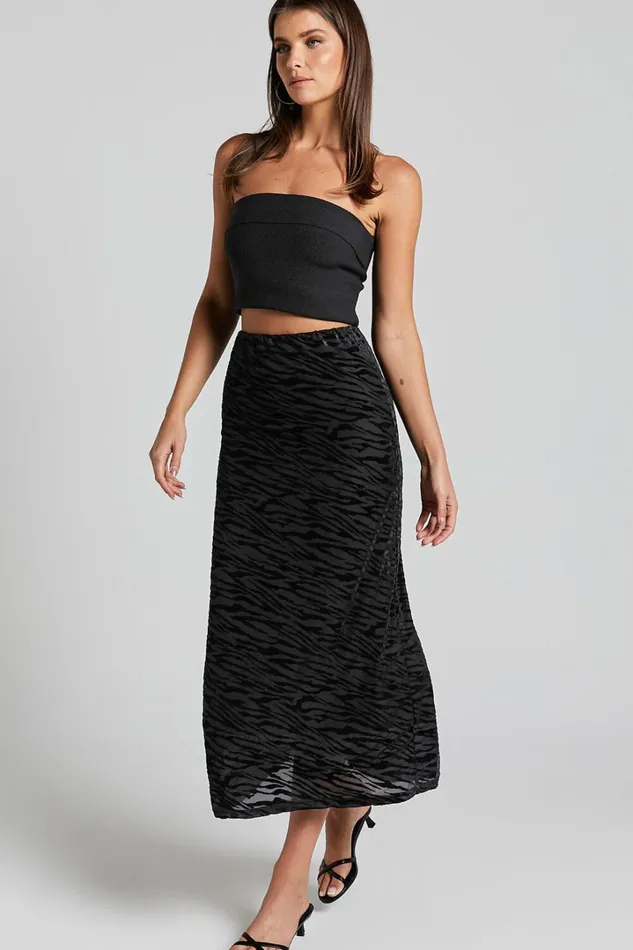 Frankie Midi Skirt 8211 Burn Out Velvet High Waisted Slip Skirt In Black Women Showpo Skirts