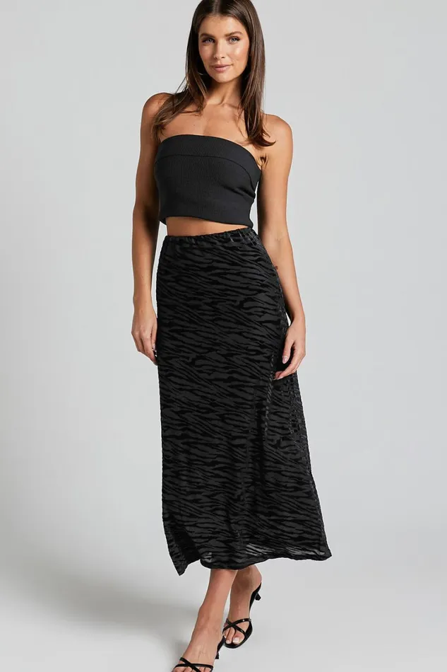 Frankie Midi Skirt 8211 Burn Out Velvet High Waisted Slip Skirt In Black Women Showpo Skirts