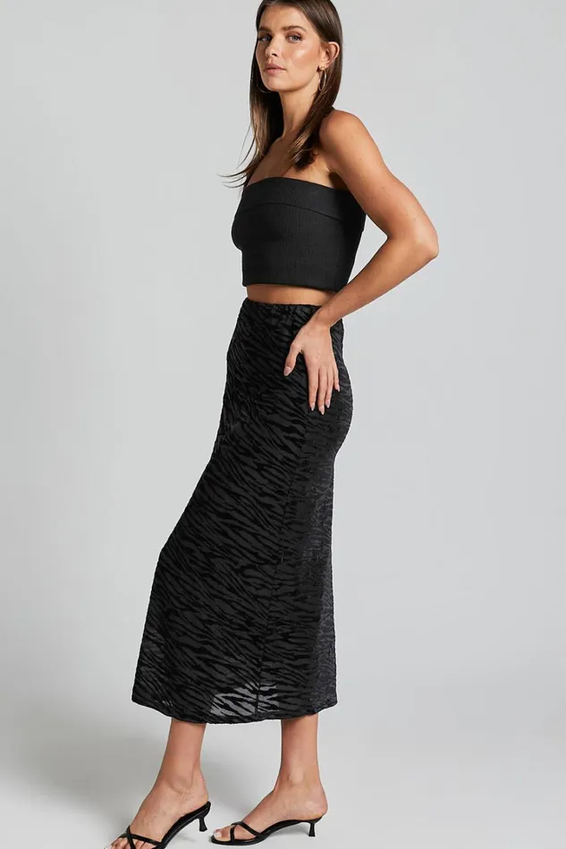 Frankie Midi Skirt 8211 Burn Out Velvet High Waisted Slip Skirt In Black Women Showpo Skirts