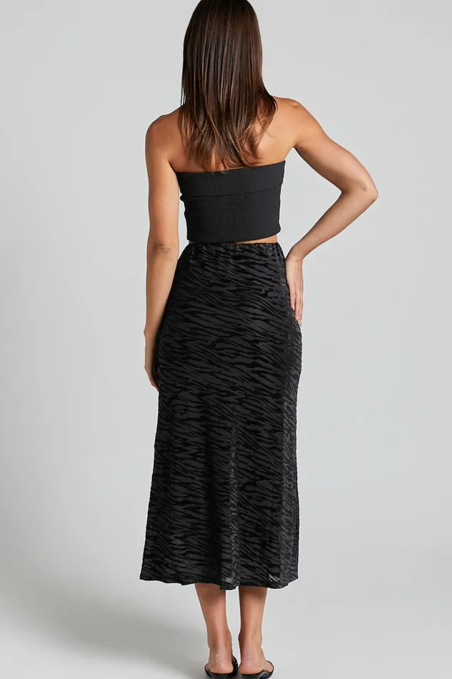 Frankie Midi Skirt 8211 Burn Out Velvet High Waisted Slip Skirt In Black Women Showpo Skirts