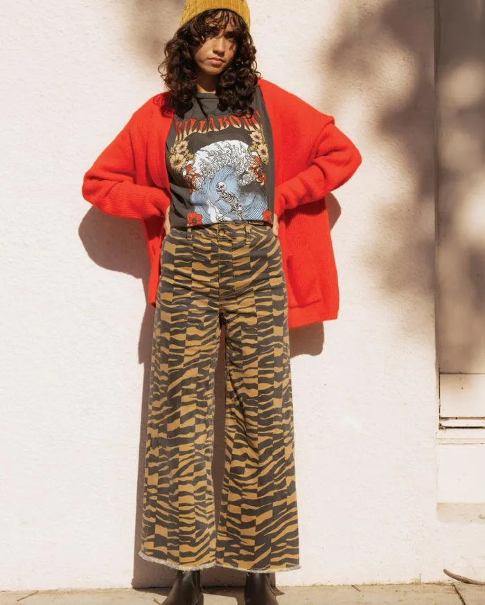 Free Fall Print Wide Leg Pants Cosmic Khaki Women Billabong Denim