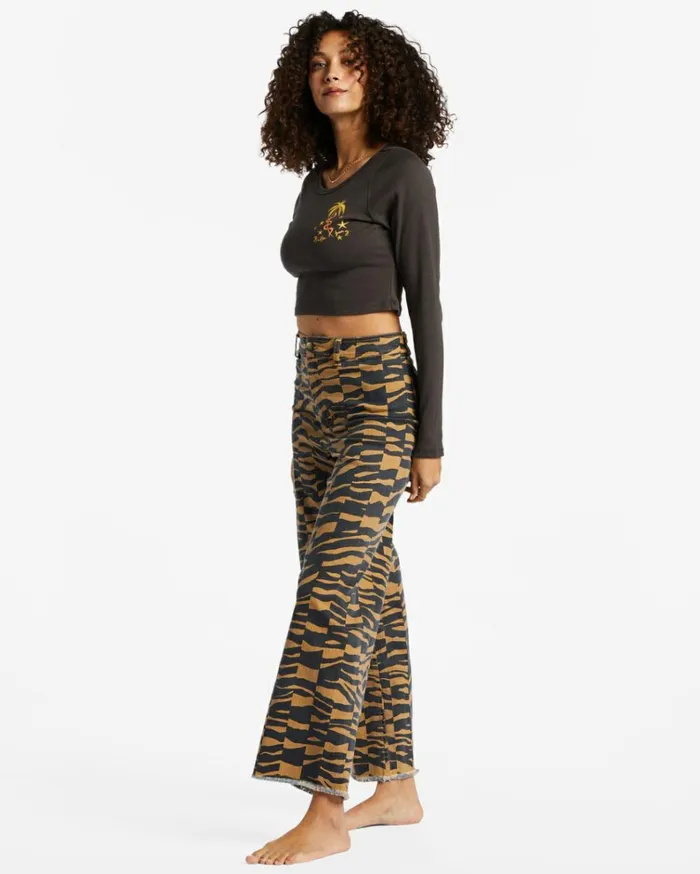 Free Fall Print Wide Leg Pants Cosmic Khaki Women Billabong Denim
