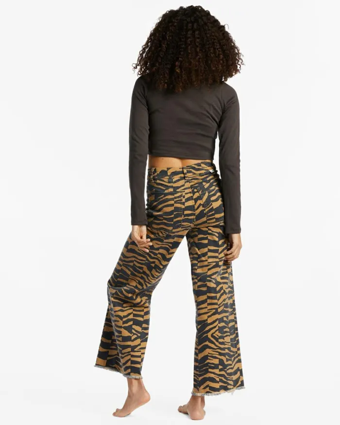Free Fall Print Wide Leg Pants Cosmic Khaki Women Billabong Denim