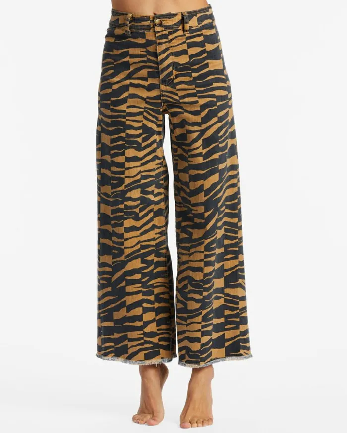 Free Fall Print Wide Leg Pants Cosmic Khaki Women Billabong Denim