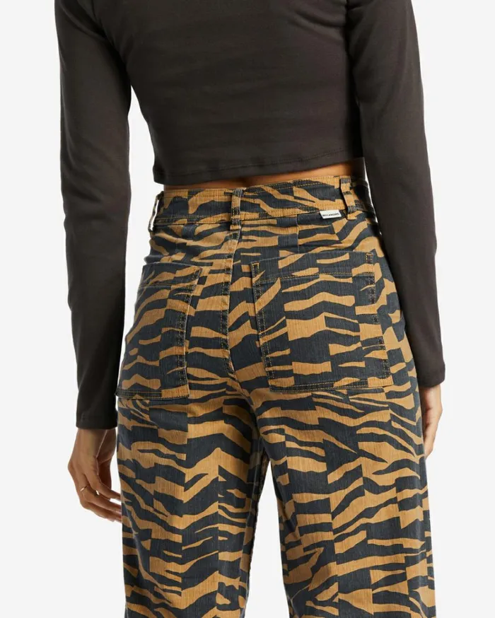 Free Fall Print Wide Leg Pants Cosmic Khaki Women Billabong Denim