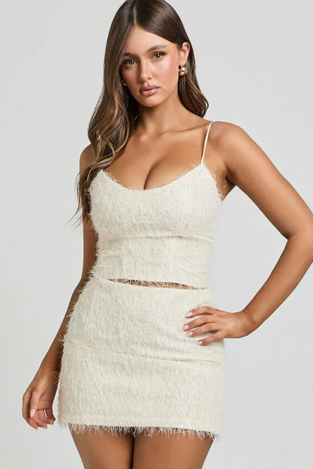 Frida Mini Skirt 8211 High Waisted A Line Fluffy Skirt In Cream Women Showpo Skirts