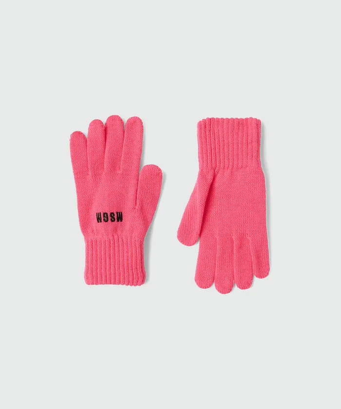 Fuchsia BlendedWool Gloves With Impact Logo Women MSGM Hats Scarves And Gloves