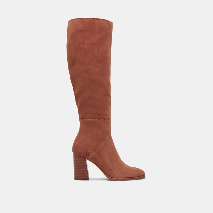 Fynn Wide Calf Boots Dk Brown Suede Women Dolce Vita Boots and Booties