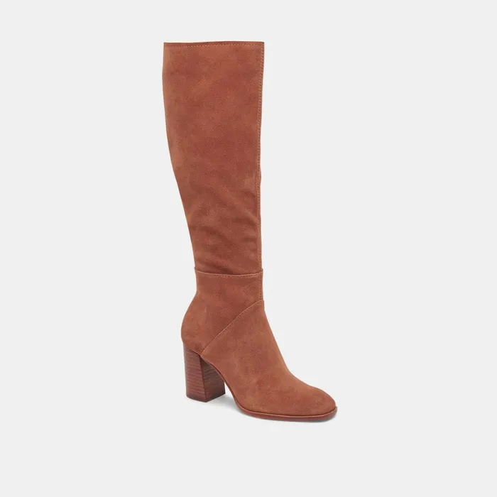 Fynn Wide Calf Boots Dk Brown Suede Women Dolce Vita Boots and Booties