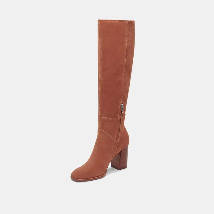Fynn Wide Calf Boots Dk Brown Suede Women Dolce Vita Boots and Booties