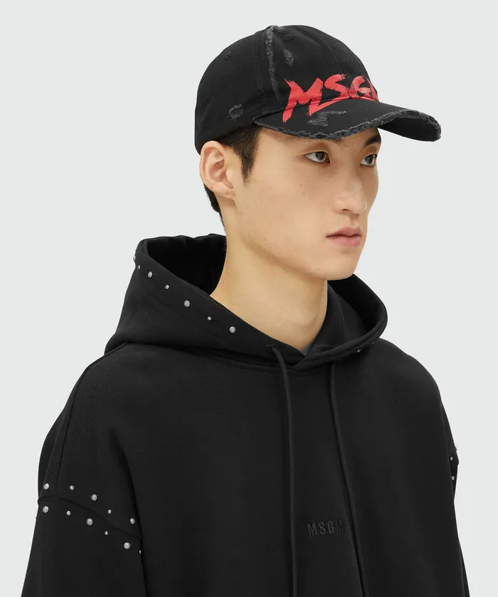 Gabardine Baseball Cap With Brushstroke Logo Men MSGM Hats Scarves And Gloves