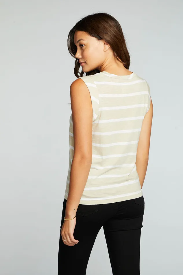 Gauze Jersey Rolled Armhole V Neck Muscle Tank Womens Tops Chaser Brand