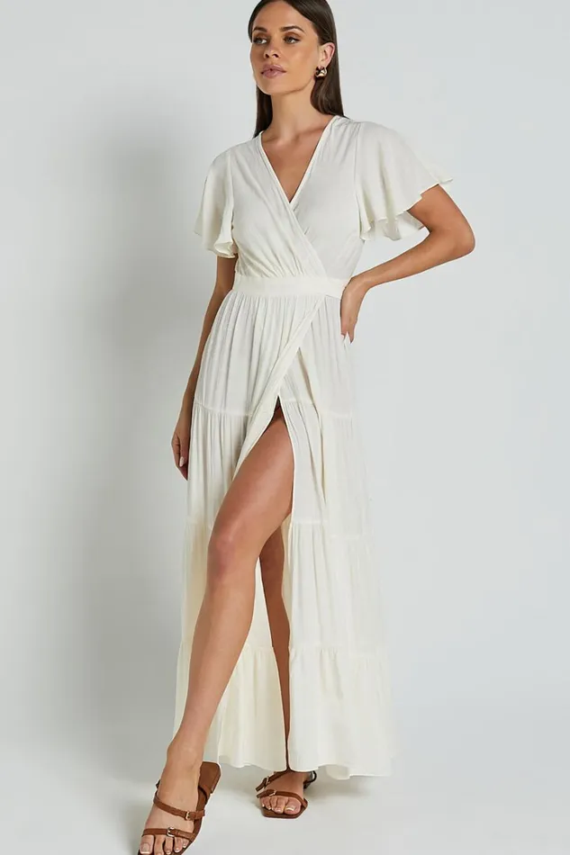 Geneva Midi Dress 8211 Short Flutter Sleeve Wrap Dress In Off White Women Showpo Dresses Geneva Midi Dress 8211 Short Flutter Sleeve Wrap Dress In Off White Women Showpo Dresses
