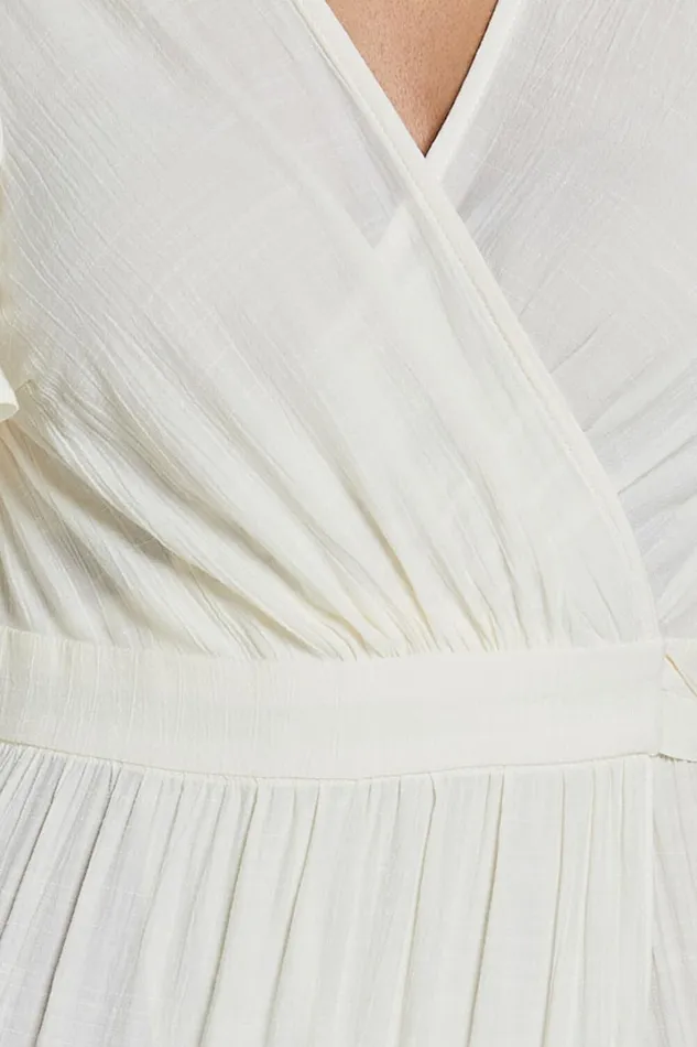 Geneva Midi Dress 8211 Short Flutter Sleeve Wrap Dress In Off White Women Showpo Dresses