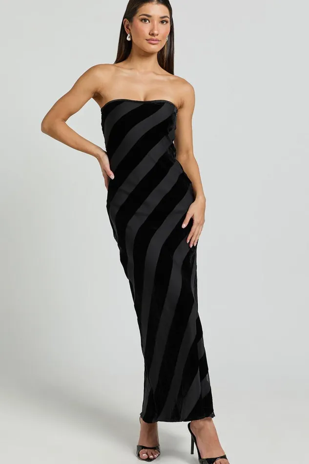 Genevieve Midi Dress 8211 Strapless Stripe Burnout Dress In Black Stripe Women Showpo Curve Clothes Genevieve Midi Dress 8211 Strapless Stripe Burnout Dress In Black Stripe Women Showpo Curve Clothes