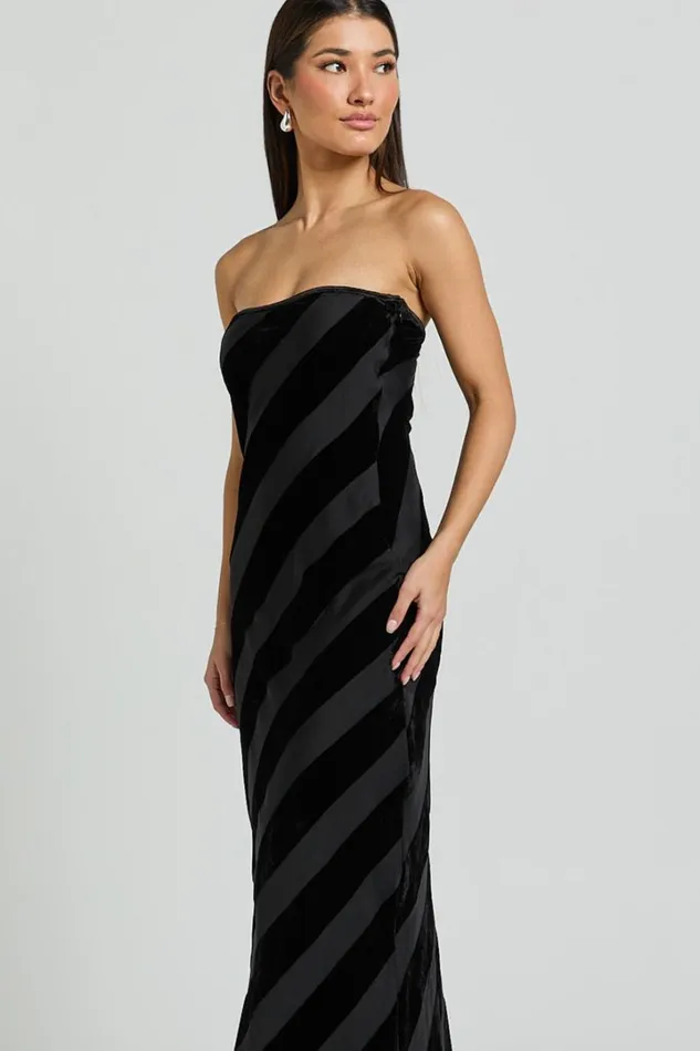 Genevieve Midi Dress 8211 Strapless Stripe Burnout Dress In Black Stripe Women Showpo Curve Clothes