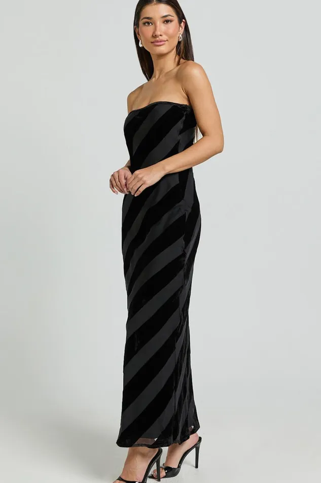 Genevieve Midi Dress 8211 Strapless Stripe Burnout Dress In Black Stripe Women Showpo Curve Clothes