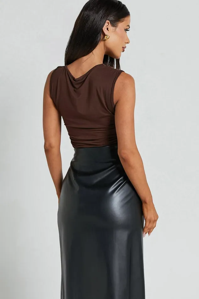 Georgina Top 8211 Asymmetrical Hem Jersey Tank In Chocolate Women Showpo Tops