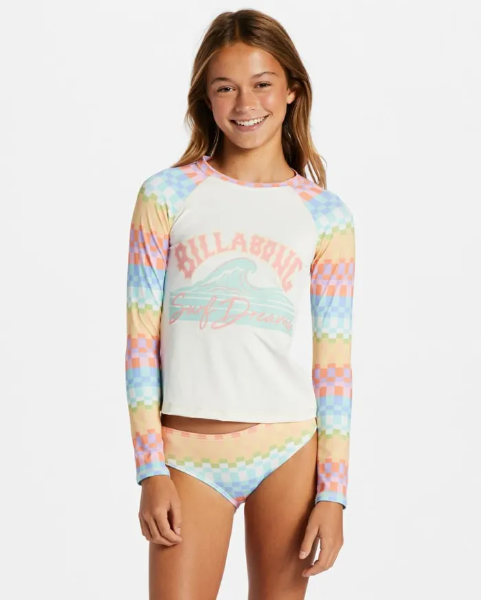Girl039s Paradise Check Long Sleeve Rashguard Set Multi Kids Billabong Girls039 Swimwear