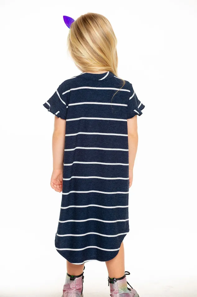Girls Dresses and Skirts Chaser Brand Cozy Knit Ruffle Short Sleeve Shirttail Mini Dress in Stripe