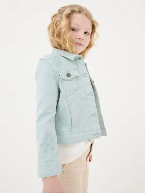 Girls Fatface Coats and Jackets Green Embroidered Denim Jacket