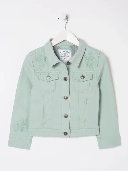 Girls Fatface Coats and Jackets Green Embroidered Denim Jacket Girls Fatface Coats and Jackets Green Embroidered Denim Jacket