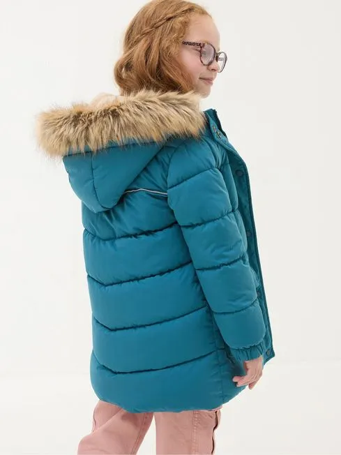 Girls Fatface Coats and Jackets Lily Dark Teal Blue Longline Padded Coat