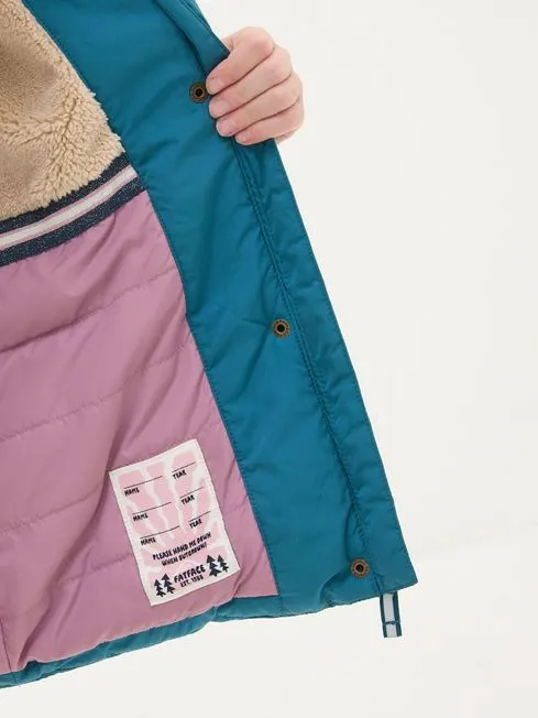 Girls Fatface Coats and Jackets Lily Dark Teal Blue Longline Padded Coat