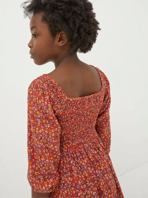 Girls Fatface Dresses Adele Red Floral Printed Dress Girls Fatface Dresses Adele Red Floral Printed Dress