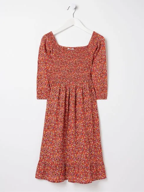 Girls Fatface Dresses Adele Red Floral Printed Dress Girls Fatface Dresses Adele Red Floral Printed Dress