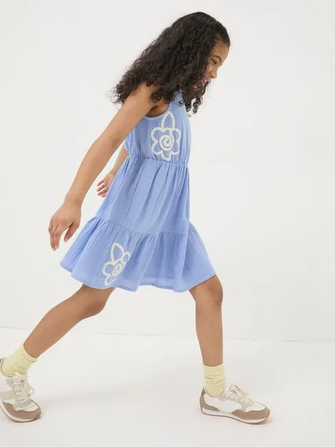 Girls Fatface Dresses Blue Embroidered Tiered Dress Girls Fatface Dresses Blue Embroidered Tiered Dress