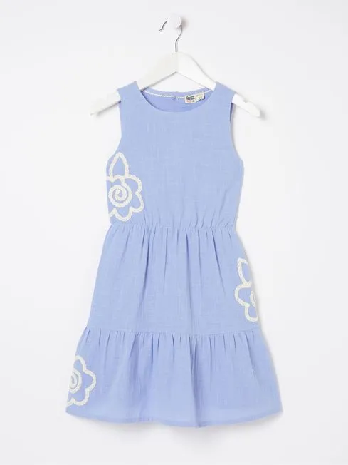 Girls Fatface Dresses Blue Embroidered Tiered Dress Girls Fatface Dresses Blue Embroidered Tiered Dress