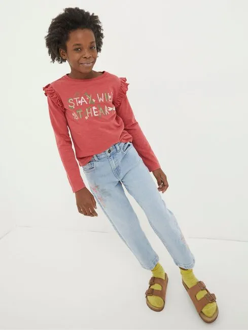 Girls Fatface Jeans and Leggings Blue Embroidered Denim Jeans