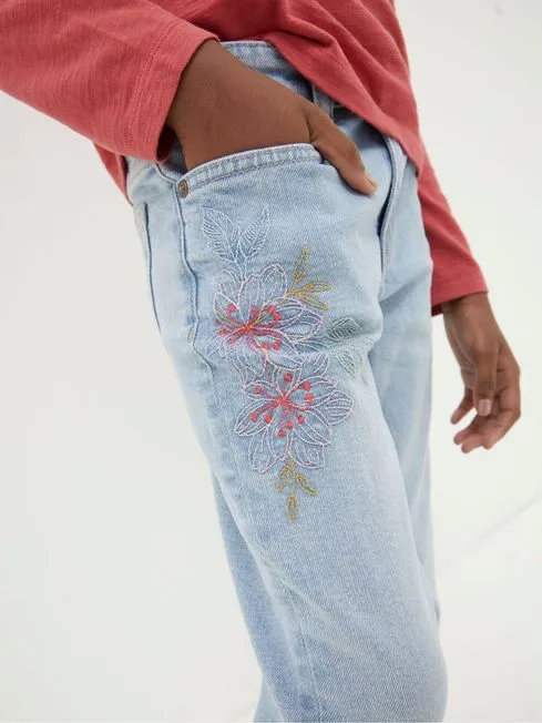 Girls Fatface Jeans and Leggings Blue Embroidered Denim Jeans Girls Fatface Jeans and Leggings Blue Embroidered Denim Jeans