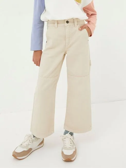 Girls Fatface Jeans and Leggings Natural Wide Leg Trousers