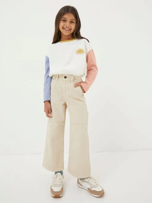 Girls Fatface Jeans and Leggings Natural Wide Leg Trousers Girls Fatface Jeans and Leggings Natural Wide Leg Trousers