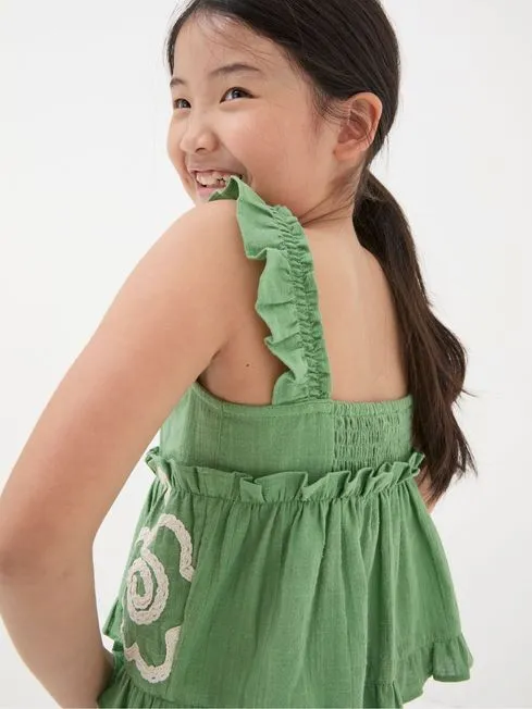 Girls Fatface Tops and TShirts Green Floral Embroidered Cami Top Girls Fatface Tops and TShirts Green Floral Embroidered Cami Top