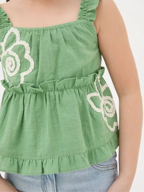 Girls Fatface Tops and TShirts Green Floral Embroidered Cami Top Girls Fatface Tops and TShirts Green Floral Embroidered Cami Top