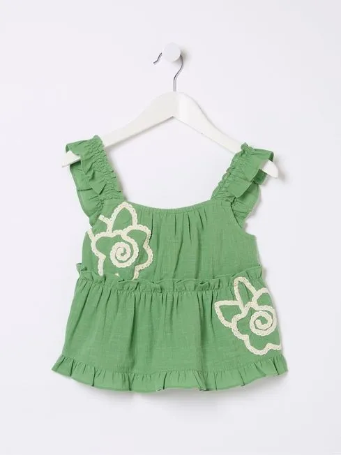 Girls Fatface Tops and TShirts Green Floral Embroidered Cami Top Girls Fatface Tops and TShirts Green Floral Embroidered Cami Top