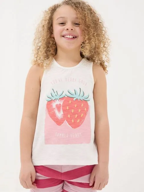 Girls Fatface Tops and TShirts Natural Strawberry Jersey Vest Top