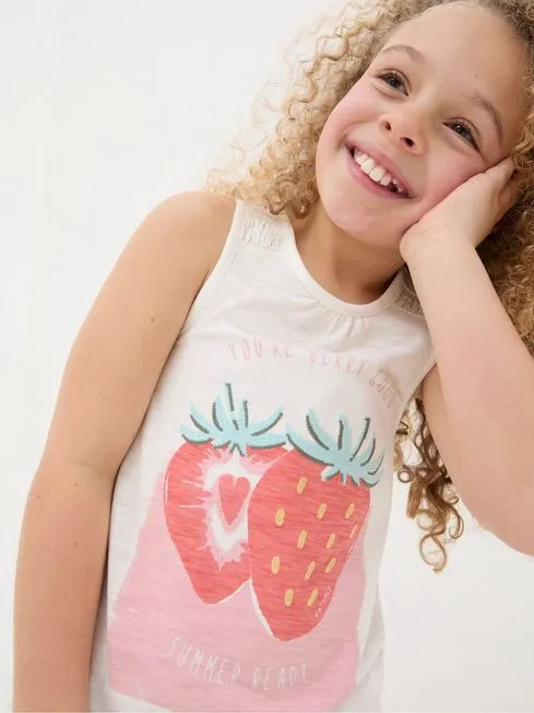 Girls Fatface Tops and TShirts Natural Strawberry Jersey Vest Top