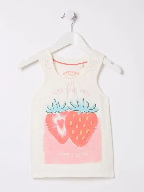 Girls Fatface Tops and TShirts Natural Strawberry Jersey Vest Top