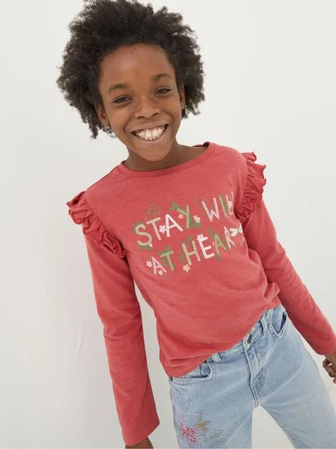 Girls Fatface Tops and TShirts Red Wild At Heart Graphic TShirt