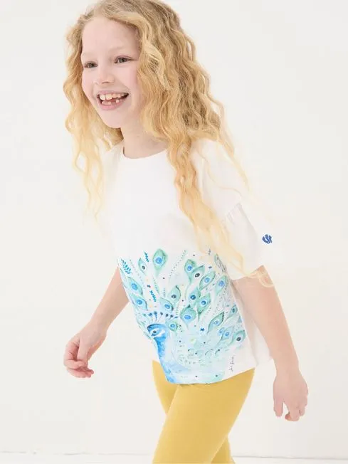 Girls Fatface Tops and TShirts White Peacock Graphic TShirt