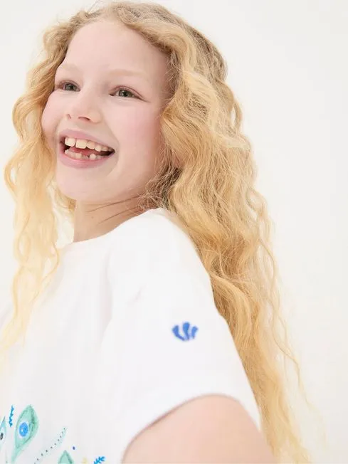Girls Fatface Tops and TShirts White Peacock Graphic TShirt