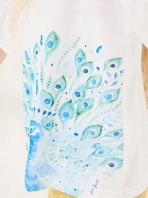 Girls Fatface Tops and TShirts White Peacock Graphic TShirt